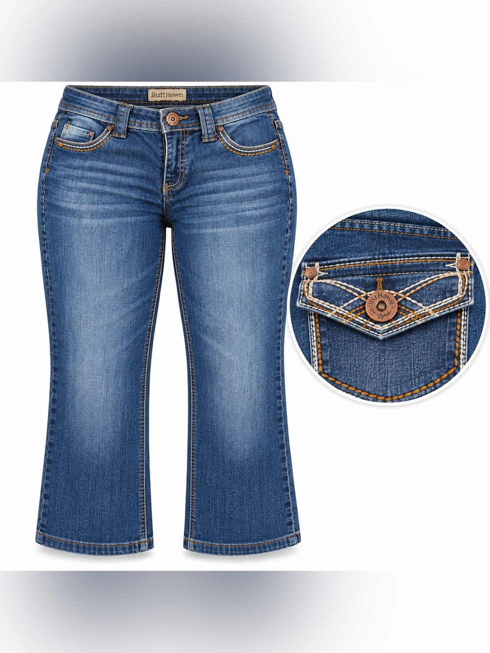 Ruff Hewn Blue Cropped Y2K Jeans with Contrast Stitching